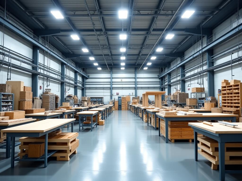 A wide shot of the clean and organized Ascendia Stairs workshop.