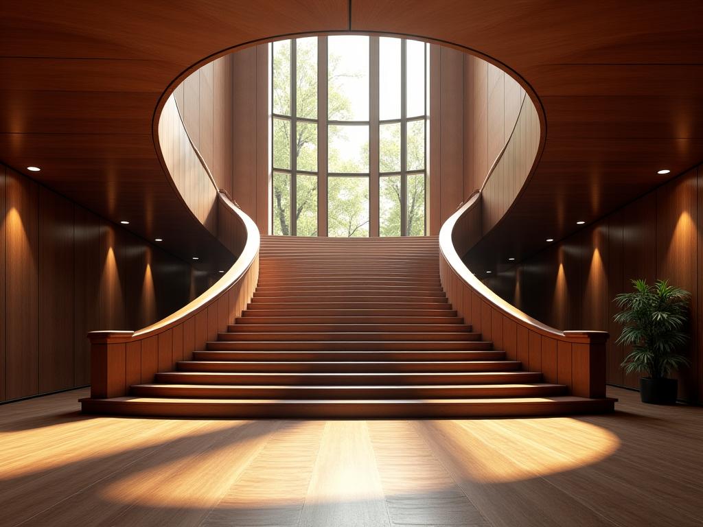 A magnificent, sweeping curved staircase in a grand entryway.