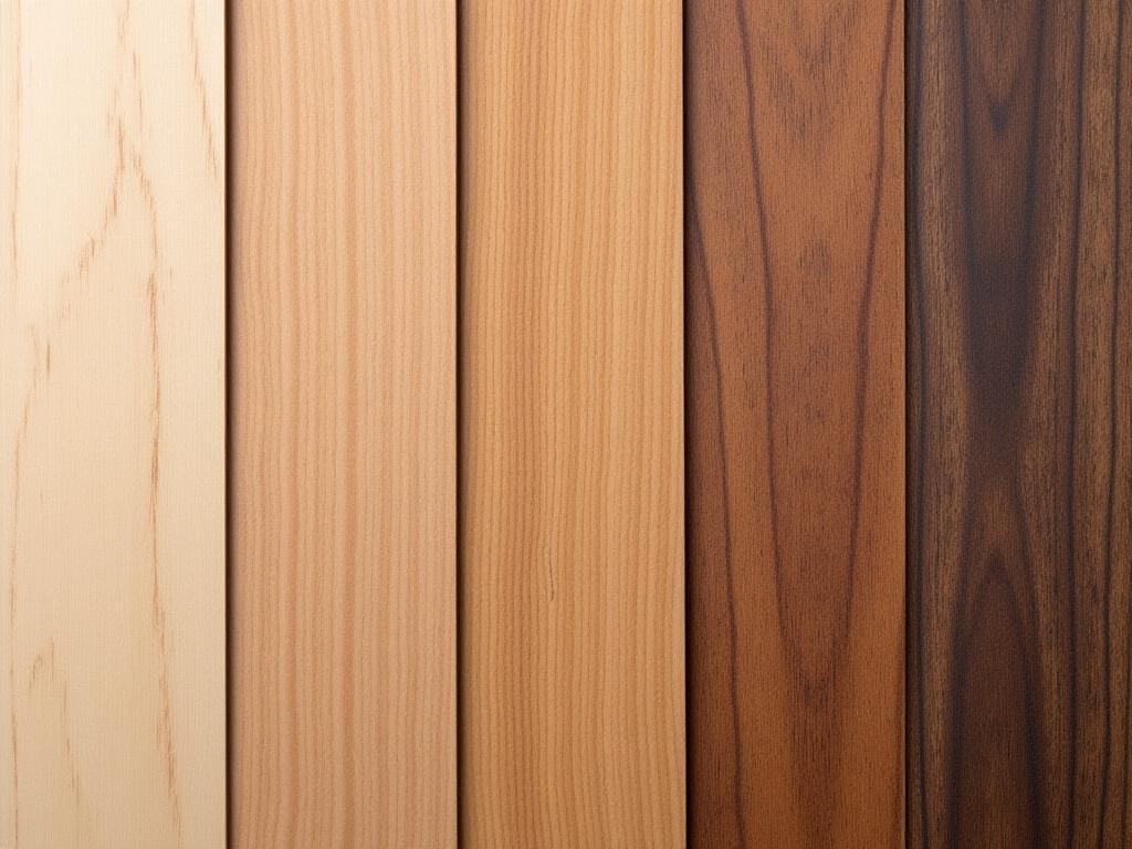 A selection of different hardwood samples showing grain and color variations.